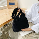 Women Plush Solid Color Handbag Large Capacity Shoulder Bag (Black)