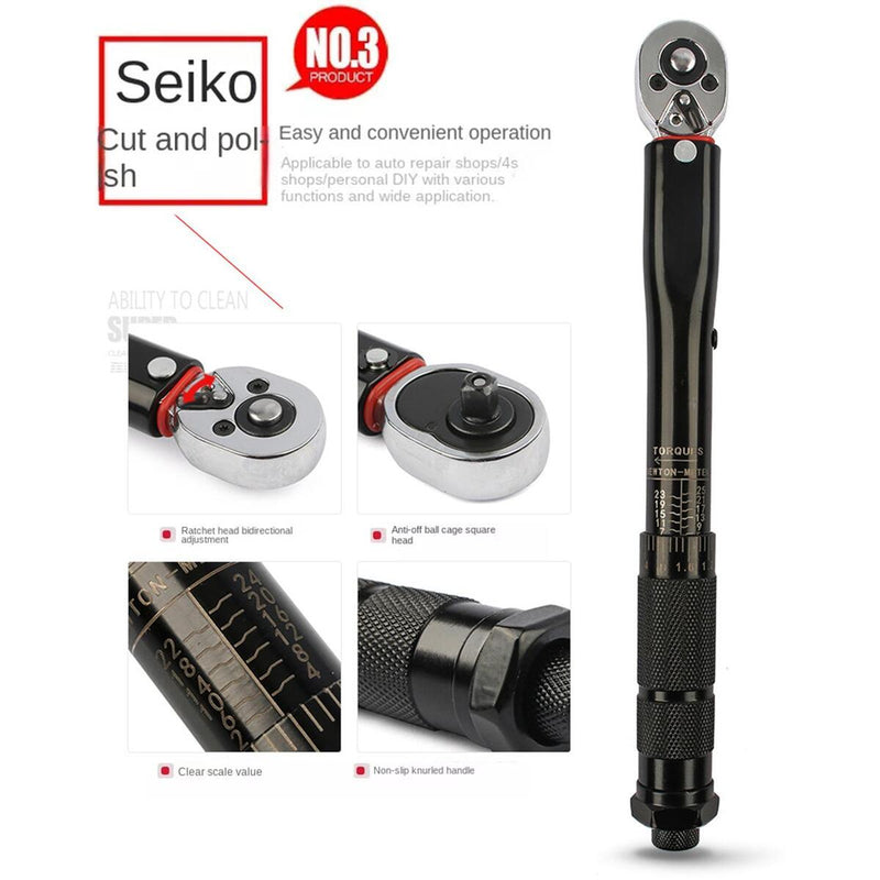 Adjustable 1/4'' Torque Wrench Hand Spanner 2-24N Torque Wrench Ratchet Tool{