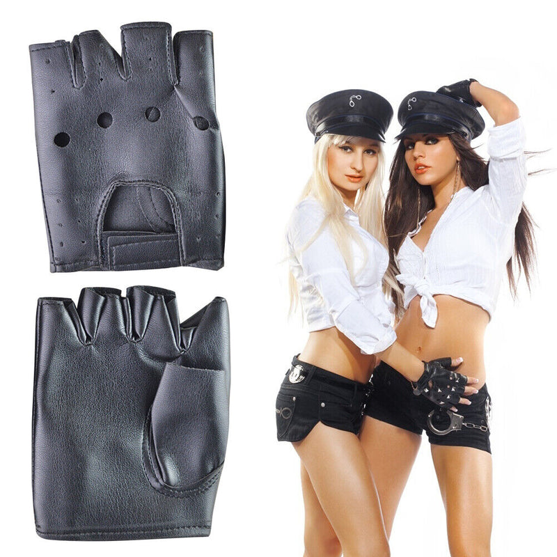 Adults Fashion Anti-Skid Half-Finger Hollow Leather Gloves Hip-Hop Rivet Glov