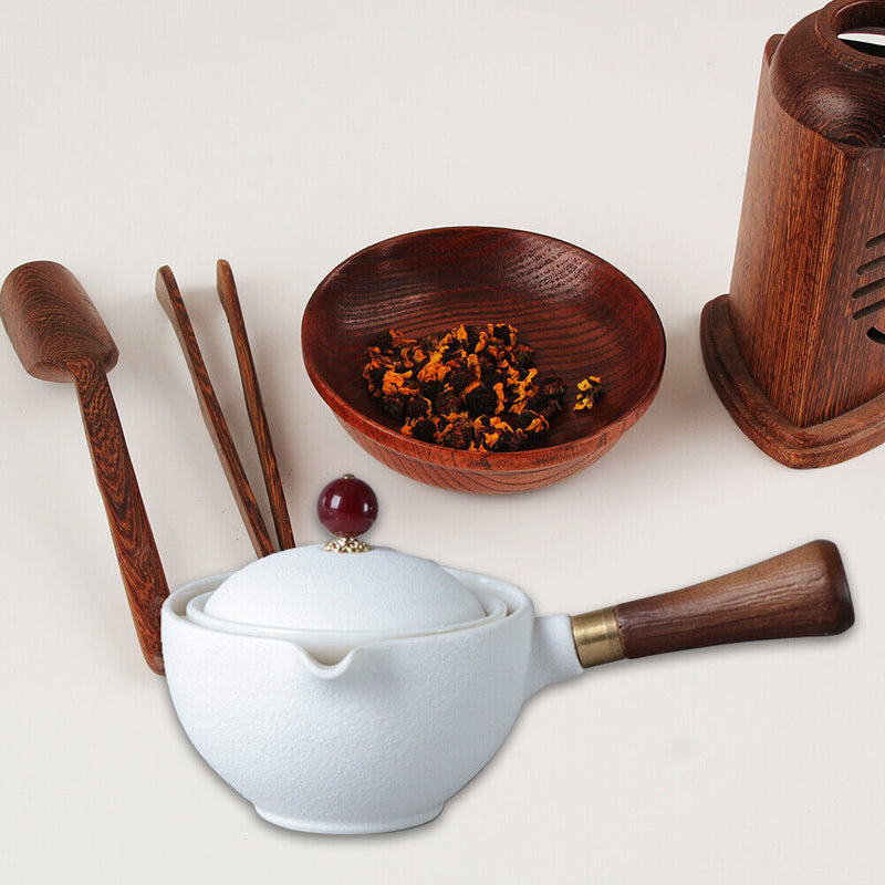 Portable Chinese Gongfu Kung Fu Tea Set Rotating Ceramic Teapot Teaware (N)