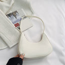 Women Solid Color Nylon Tote Bag Crescent Zipper Top-handle Bag (White)