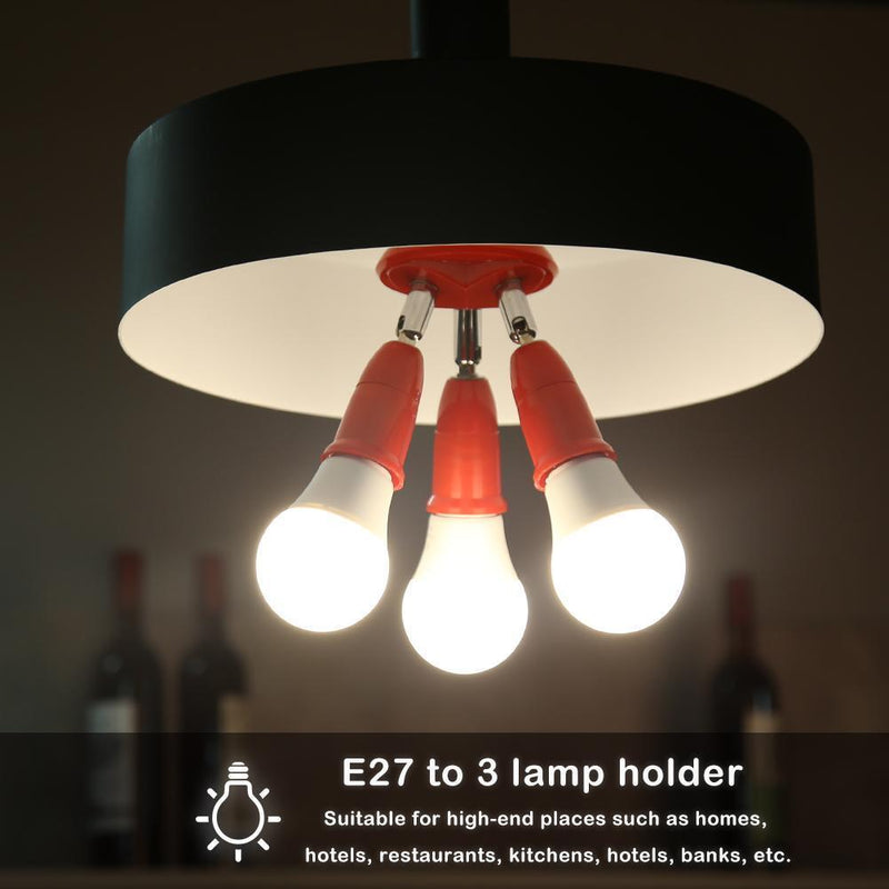 3 in 1 E27 to E27 Lamp Base Socket Splitter LED Light Bulb Holder (Red) Newly