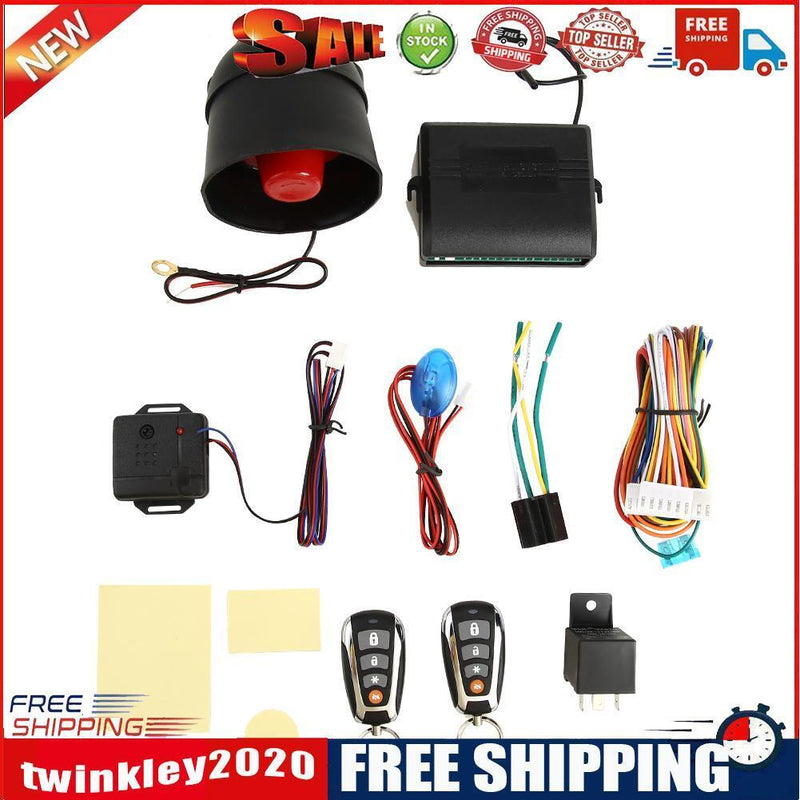 Car Alarm Central Door Locking Kit Immobiliser with Shock Sensor + 2 Remote