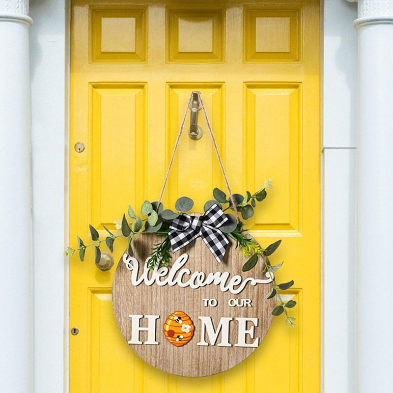 Welcome Sign Front Door Decoration Interchangeable Rustic Round Wood Wreaths~