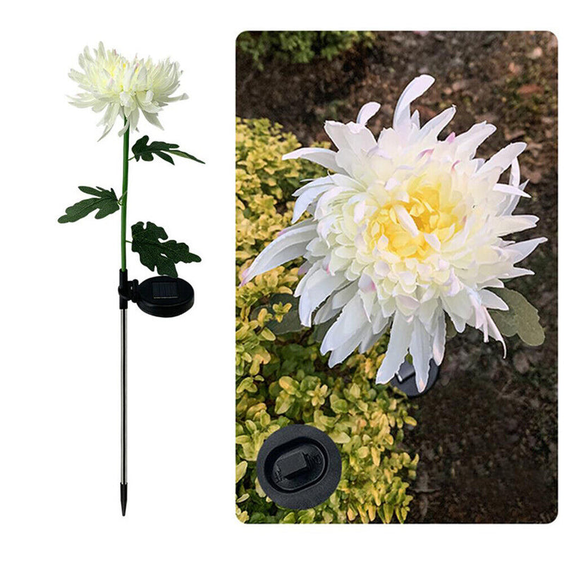 2pcs LED Solar Light Chrysanthemum Lawn Stake Lamps Garden Decor (White) Newly