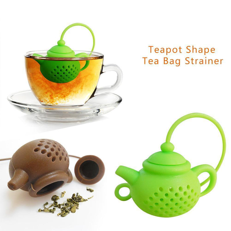 Teapot Shape Tea Bag Strainer Infuser Silicone Leaf Filter Diffuser (Green)
