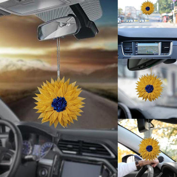 Ukrainian Flag Sunflower Car Pendant Auto Rearview Mirror Ornaments P9B3