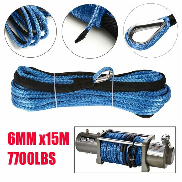 15M 7700LBS Synthetic Winch Line Cable Rope With Sheath Car ATV UTV Universal