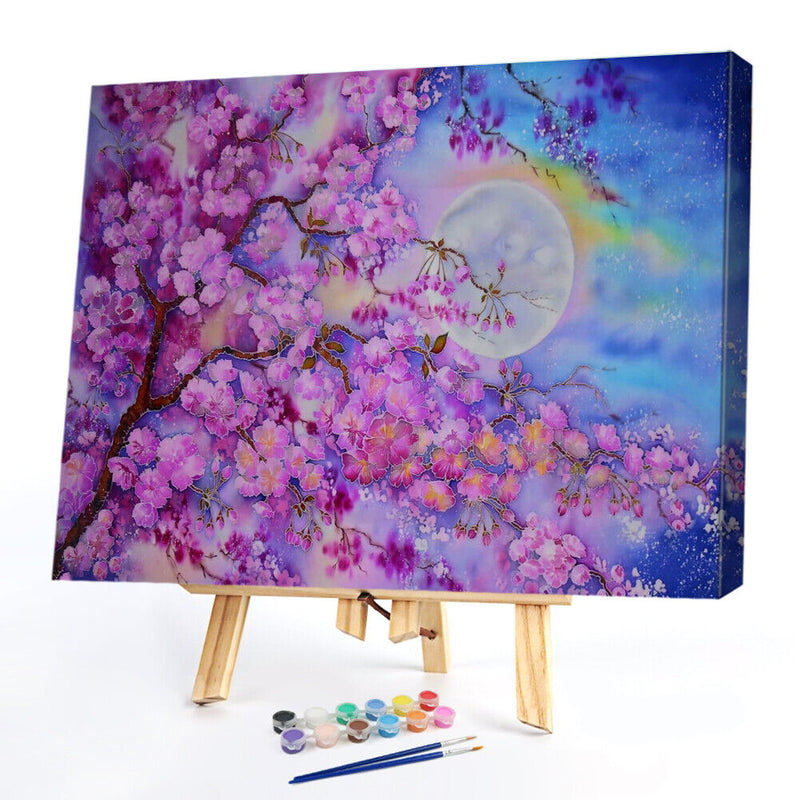 Night Cherry Blossom Oil Paint By Numbers Kits Drawing DIY Picture (M971)