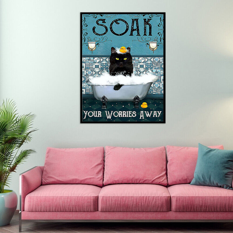 Hand Painted on Canvas DIY Cat in Bathtub Oil Paint By Numbers Drawing Kit Craft