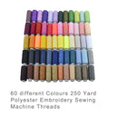 60 different Colours 250 Yard Polyester Embroidery Sewing Machine Threads