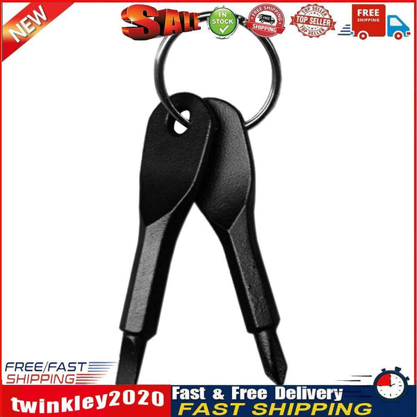 2pcs Phillips Slotted Screwdriver Keychain Pocket Repair Tools (Black) Newly