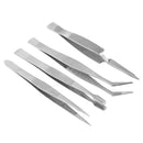 4pcs Stainless Steel Tweezers Pointed Elbow Flat Cross for Craft Kraft