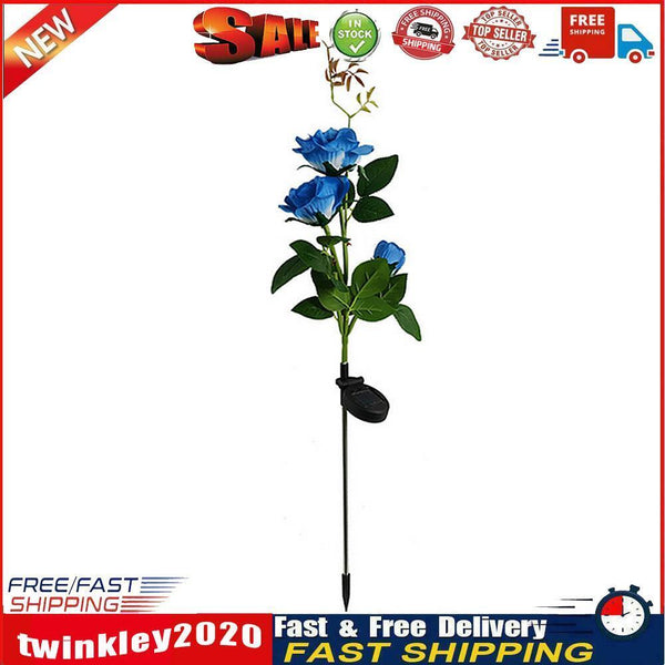 IP65 Waterproof Solar Powered 3 LED Rose Light Garden Ground Lamp (Blue) Newly