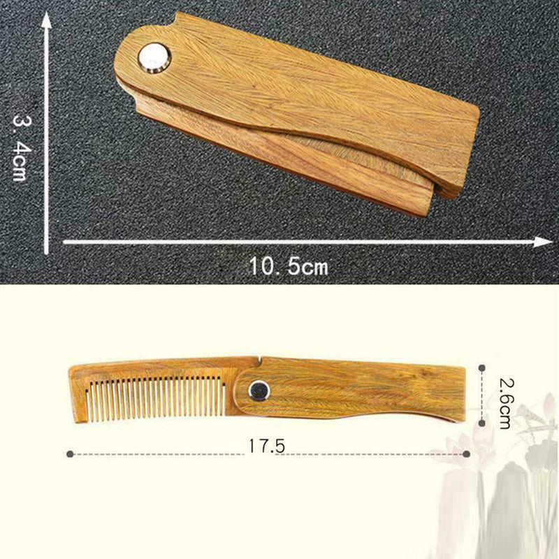 Pocket Wooden Folding Beard Mustache Comb Hair Brush Tooth Antistatic Wide E3L2