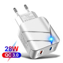 28W QC3.0 USB Charger Fast Wall Charger Adapter for Cell Phone Tablet US EU Plug