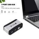 Vertical USB Hub 7 Ports USB 2.0 Splitter with Power Adapter for PC (EU)