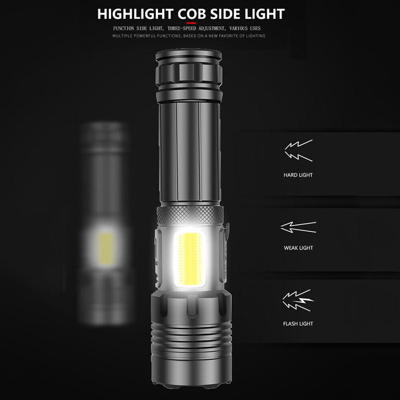 Hike LED Torch 18650 Battery USB Rechargeable COB Flashlight White Red Head