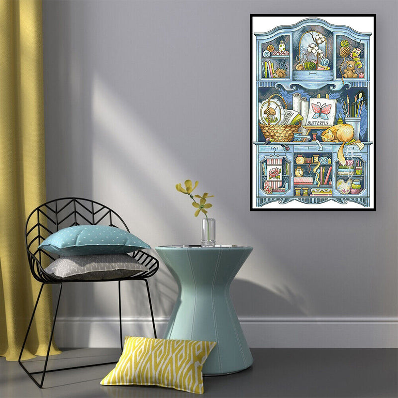 Partial Embroidery Set Cross Stitch Needlework Kit 14CT House Cabinet Artwork