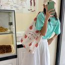 Fashion Women Peach Print Canvas Shoulder Shopping Bag Tote Handbags (A)