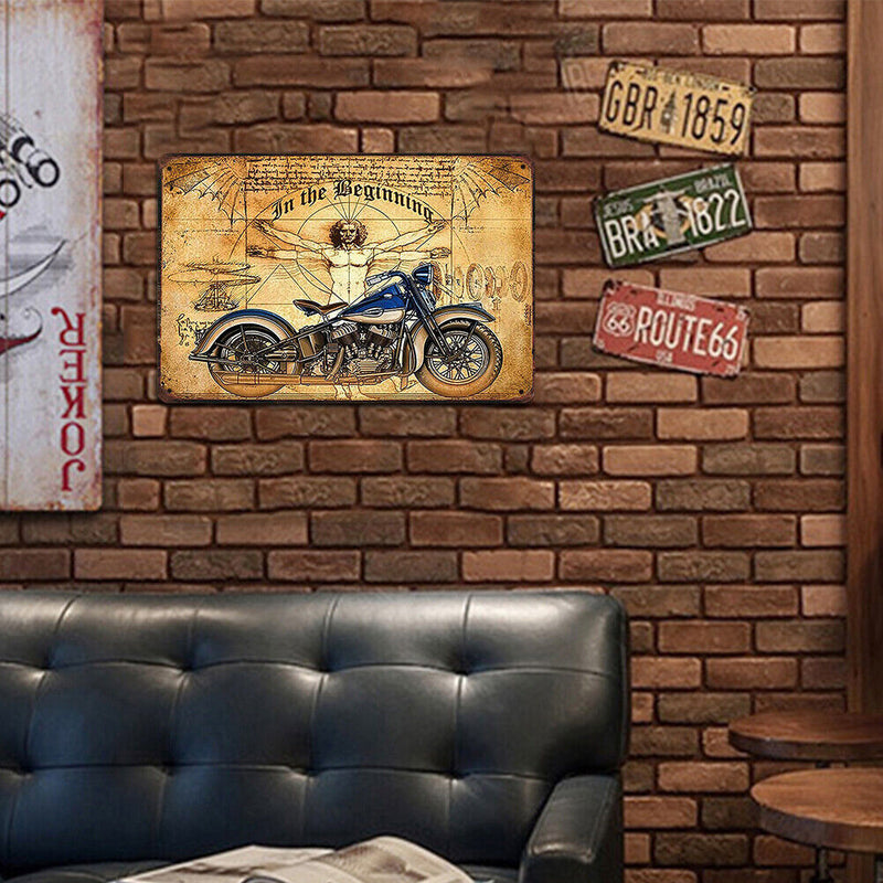 Retro Beginning Motorcycle Metal Plate Painting for Bar Pub Tin Wall Sign