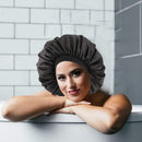 Solid Color Satin Bonnet Women Night Headband Hair Styling Caps (Black)