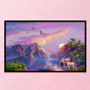11CT Animal Two Horses Sunset Cross Stitch Printed Full Embroidery Kit Home Art