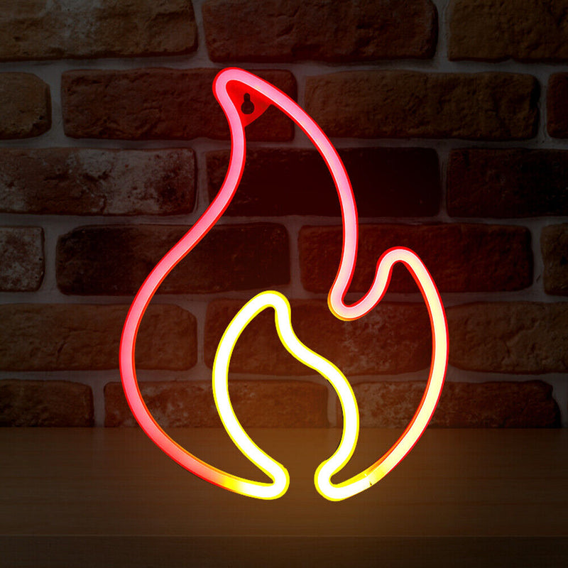 Fire Flame Neon Sign Light LED Hanging Wall Night Lamp Decor (Red White) Newly