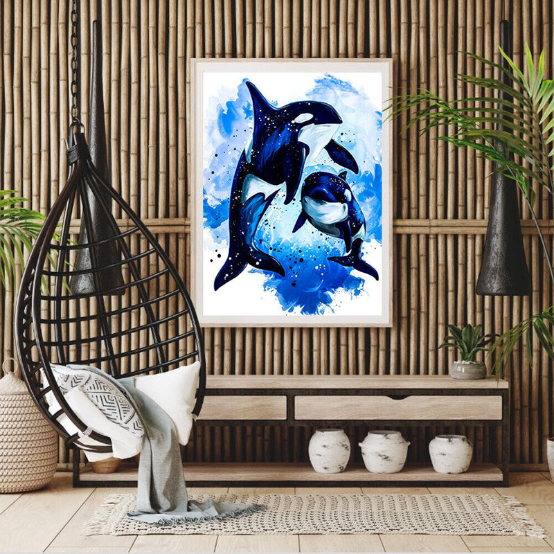 Blue Whale Oil Paint By Numbers Kits Canvas Picture Wall Art DIY Craft Gift