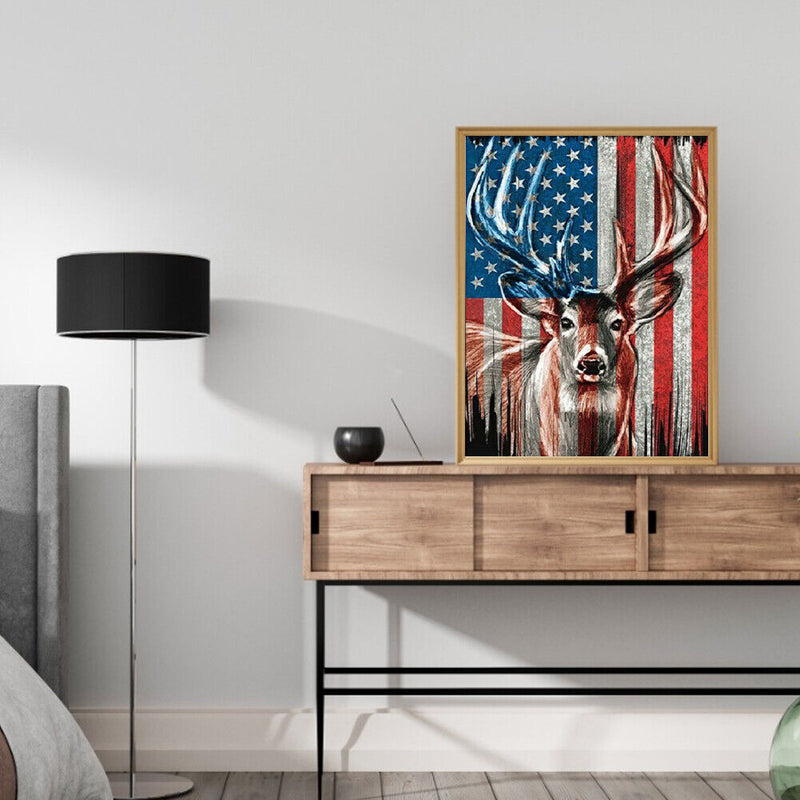 Frameless Oil Paint By Numbers DIY Deer National Flag Picture Craft Kit for Home