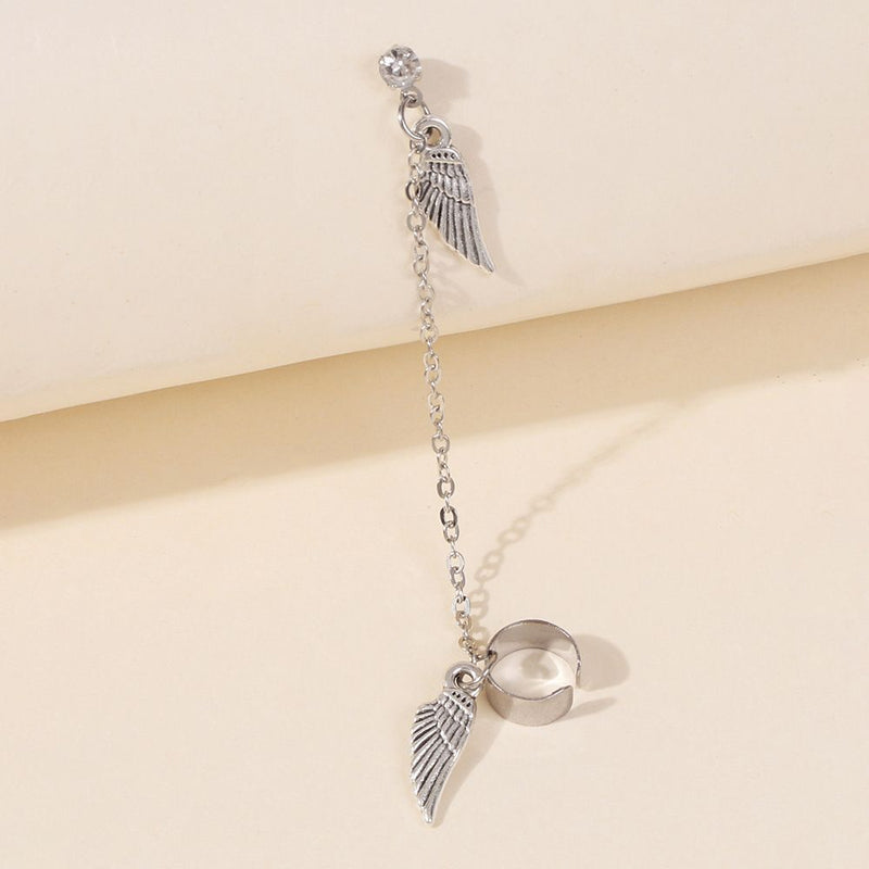 Non Piercing Ear Cuff Wing Earrings Tragus Earrings with Long Chain Tassel