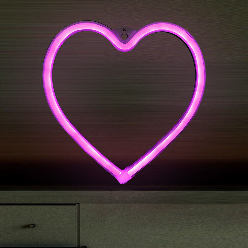 LED Neon Light Heart Sign Night Lamp Xmas Valentine Day Decor Gift (Pink)