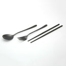 4pcs Stainless Steel Tableware Set Spoon Fork Chopsticks Gifts (Black) Newly