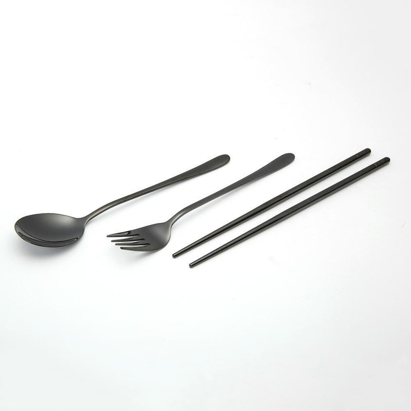 4pcs Stainless Steel Tableware Set Spoon Fork Chopsticks Gifts (Black) Newly