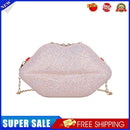 Women Sequins Lip Shape Messenger Bag Metal Chain Crossbody Bag (Pink)