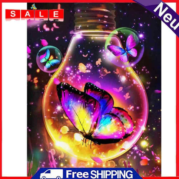 5D DIY Full Drill Round Shape Butterfly Bulb Rhinestone Diamond Drawing for Home