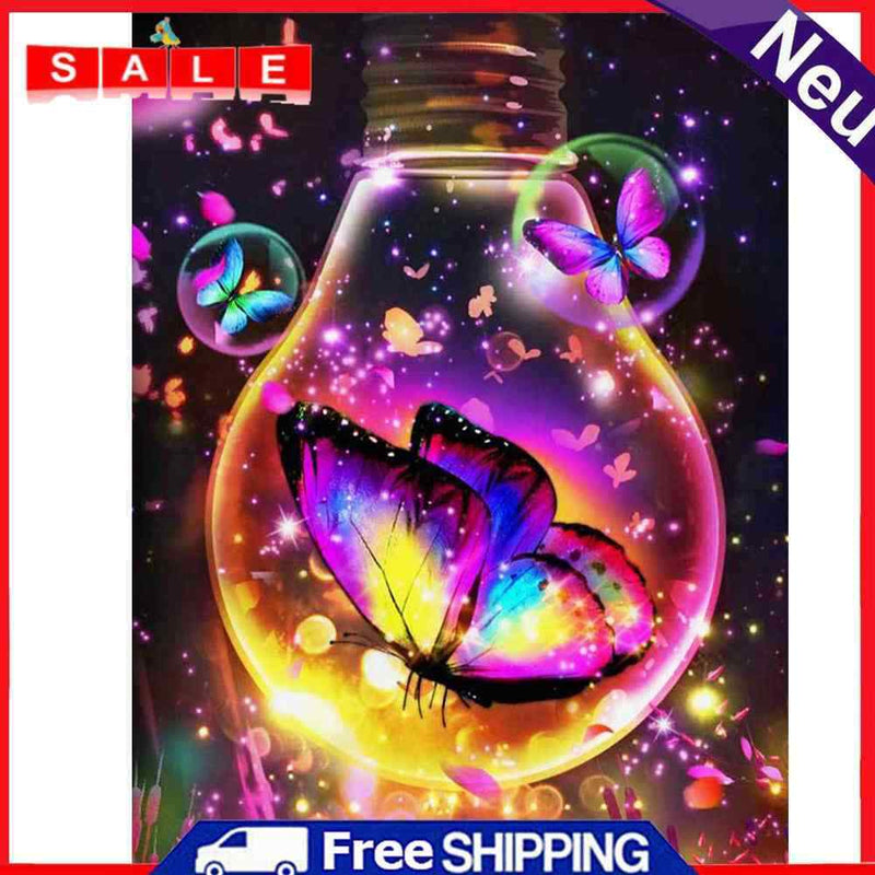 5D DIY Full Drill Round Shape Butterfly Bulb Rhinestone Diamond Drawing for Home