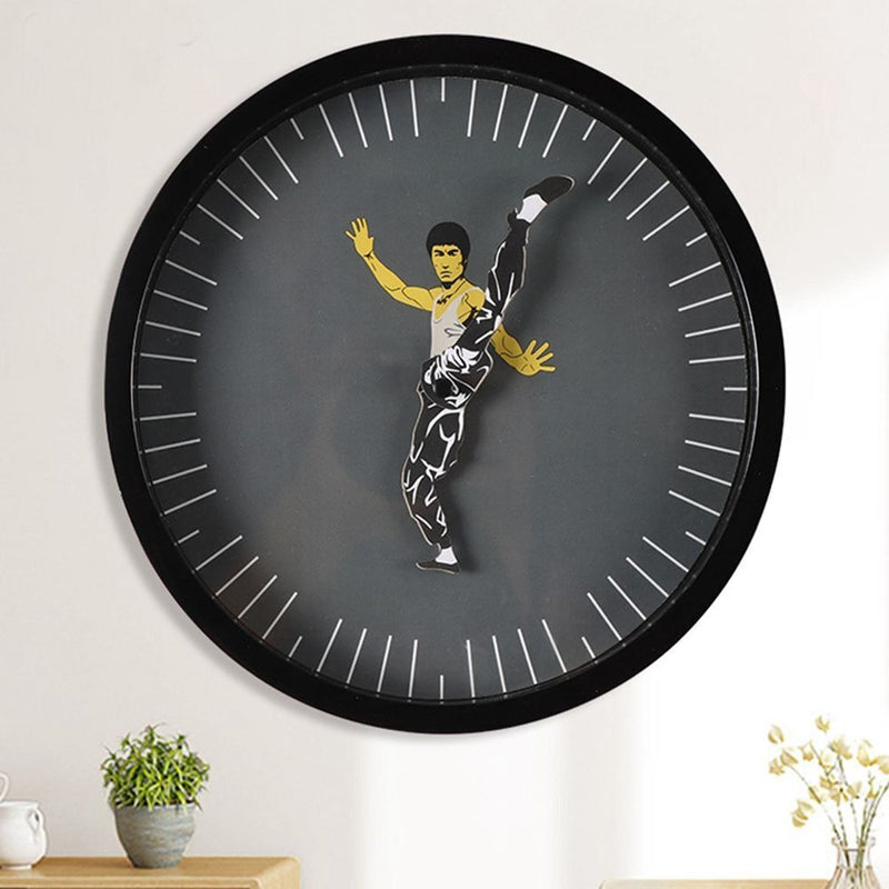 Decorations Black Personality Kung Fu Wall Clock Chinese Round Clock Bruce Lee