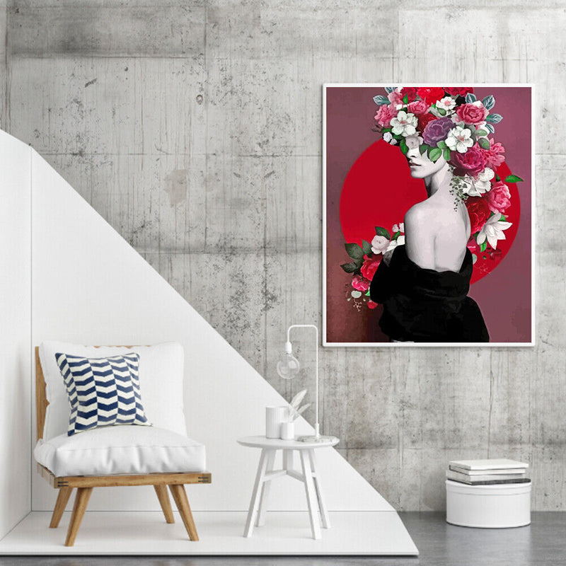 Girl with Flower Oil Paint By Number Kit DIY Frameless Drawing Picture for Ad