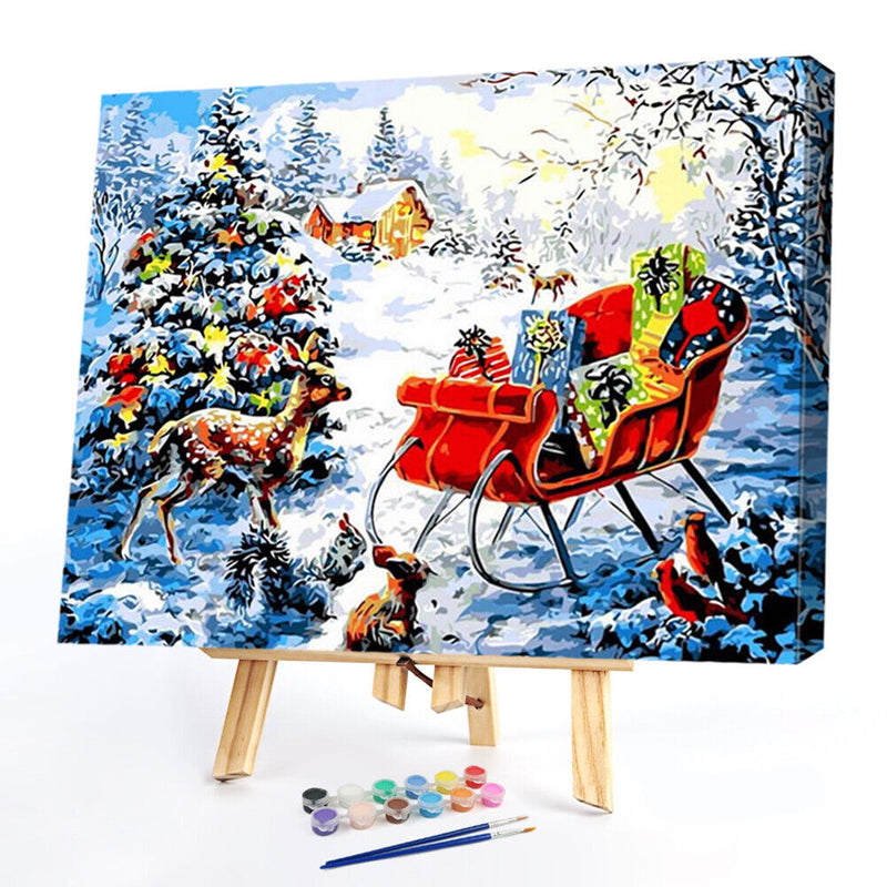 Oil Painting By Numbers Elk in Snow DIY Frameless Picture Christmas Home Decor