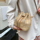 Woven Straw Crossbody Messenger Bag Bucket Female Girl Chain Shoulder Handbags