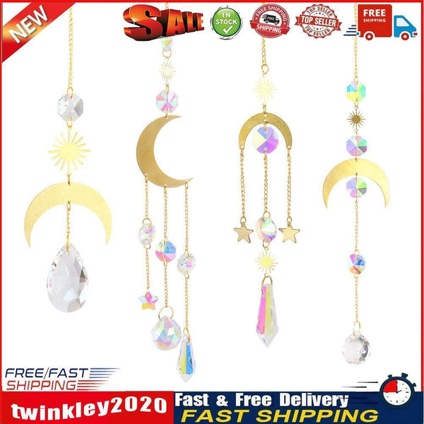 4pcs Hanging Crystal Light Catcher Metal Moon Sun Garden Wall Wind Chime Newly