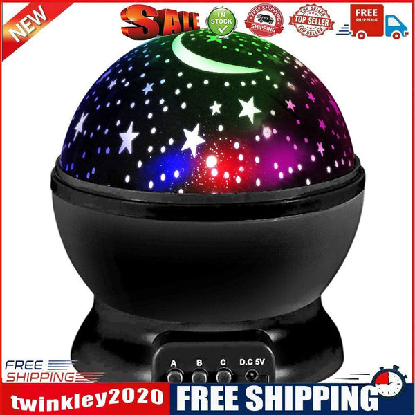 LED Rotating Night Lights Starry Sky Projection Lamp for Bedroom (Black)
