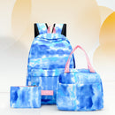 #A 3pcs Tie Dye Backpack Student Schoolbag Laptop Bookbag Insulated Lunch Box Se