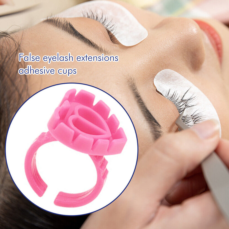 100pcs Heart Eyelash Extension Glue Ring Holder Eyelash Glue Cup (Rose Red)