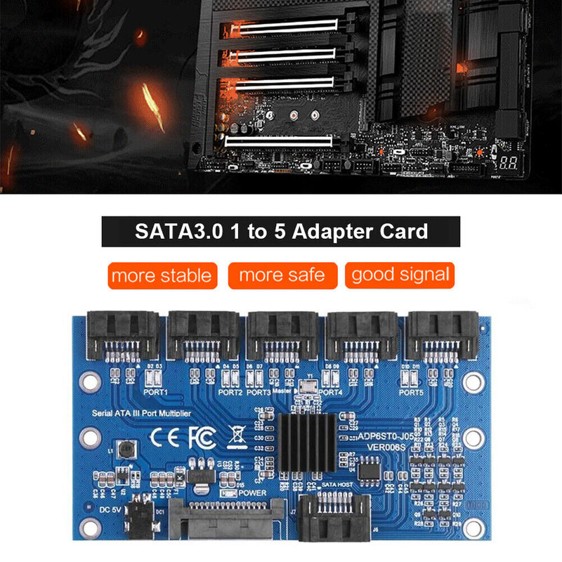 1 to 5 Port SATA Adapter Card SATA 3.0 6Gbps PM Expansion Card Multiplier Riser