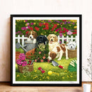 DIY Dog in Garden Rhinestone Picture Mosaic 5D Full Round Drill Diamond Pai