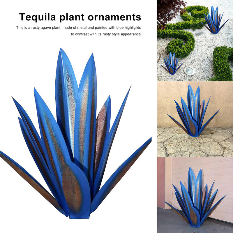 Blue Tequila Sculpture Hand Painted Metal Agave Ornaments Iron Art Plant Deco