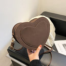 Women Retro Scrub PU Shoulder Bag Heart Shape Crossbody Bags (Dark Brown)