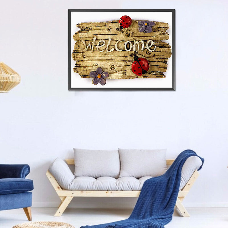 5D Diamond Painting Kit Welcome Board Full Square Drill Rhinestone DIY Wall